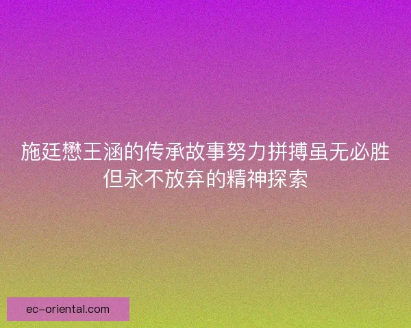 施廷懋王涵的传承故事努力拼搏虽无必胜但永不放弃的精神探索